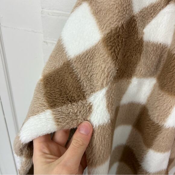 J.Crew Tan & White Check Plaid Fleece Zip Up Jacket Size M - Picture 10 of 12